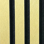 Close-up acoustic wall panel: metallic gold vertical slats with dark gaps