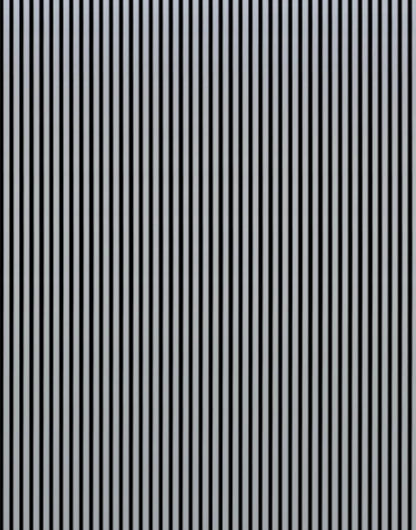 Close-up acoustic wall panel with evenly spaced vertical black slats