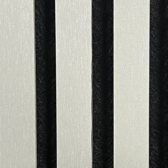 Textured acoustic wall panel striping: light grey and black vertical bars