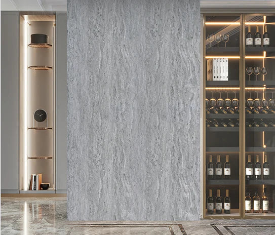 Grey marble-effect wall panel board with textured veining finish