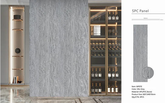 Grey marble-effect wall panel board with vertical surface in room