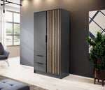 2-door wardrobe with vertical slatted panel and long bar handle, Graphite grey finish