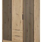 Artisan oak 3-door wardrobe with vertical slat panels and central door