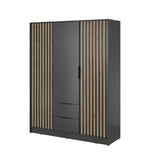 Graphite 3-door wardrobe with vertical slat panels and central door