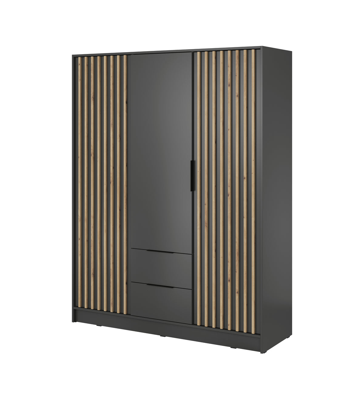 Graphite 3-door wardrobe with vertical slat panels and central door