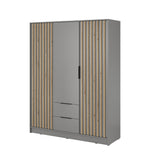 Graphite 3-door wardrobe with vertical slat panels and central door