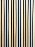 Acoustic wall panel with vertical natural oak wood slats for sound absorption