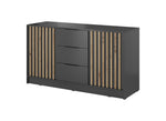 Chest of drawers with 2 doors and 3 drawers; dark grey with light wood slatted doors