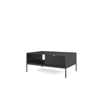 Black coffee table with open shelf and ribbed cabinet front
