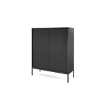 Black 2-door highboard cabinet with vertical ribbed doors and black legs
