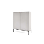 2-door highboard cabinet with vertical ribbed doors and black legs, white front