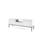 White TV cabinet with ribbed doors and open center shelf