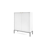 2-door highboard cabinet with vertical ribbed doors and black legs, white front