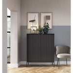 Black 2-door highboard cabinet with vertical ribbed doors and slim legs