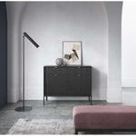 Black sideboard with gold handles, 2 drawers and 2 slatted doors, metal legs