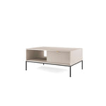 Light beige coffee table with open shelf and ribbed cabinet front