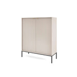 Two-door highboard with white vertical ribbed doors and slender black legs