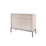 Cashmere sideboard with 2 drawers and 2 slatted doors, gold handles, metal legs