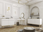 White wave 3-door sideboard with ribbed doors and angled wooden legs