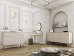 Cashmere 3-door sideboard with slim gold-toned legs and clean panel doors