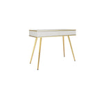 Cream dressing table desk with light rectangular top and gold tapered legs