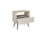 Cashmere small bedside cabinet with open shelf and pull-out drawer, dark legs