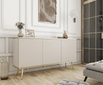 Cashmere 3-door sideboard with three flat doors and gold-toned tapered legs