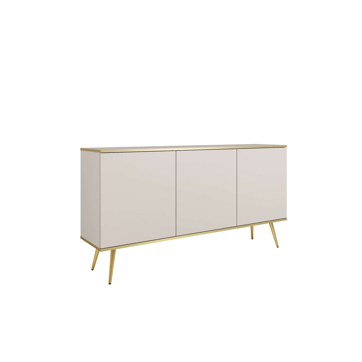 Cashmere 3-door sideboard with three panel doors and gold-toned tapered legs