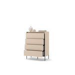 Tall chest of drawers with ribbed fronts, four horizontal drawers, dark metal legs