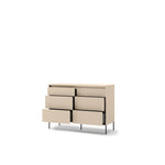 Four-drawer chest of drawers with ribbed fronts and tapered black legs