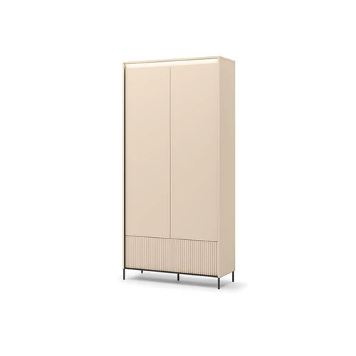 Double-door hallway cabinet with light exterior, two doors, and ribbed lower panel, 101 cm