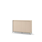 Icon short hallway cabinet with ribbed beige front and two doors, standing on legs.