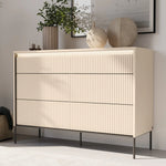 Ribbed front double chest of drawers with horizontal lines and black metal legs