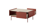 Ceramic Red coffee table with open side shelf and sliding drawer front