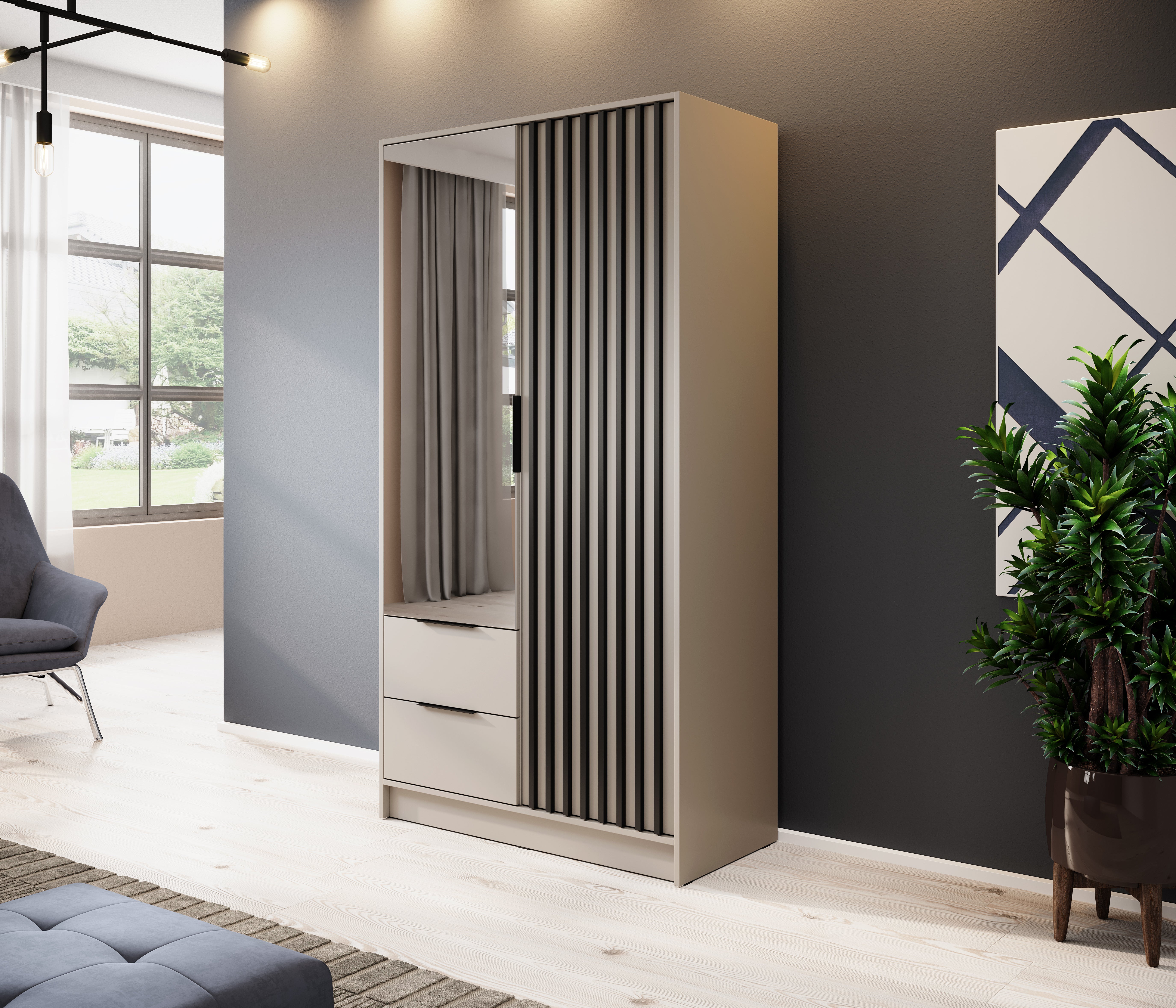 Orla 2 Door Wardrobe with mirror W105cm