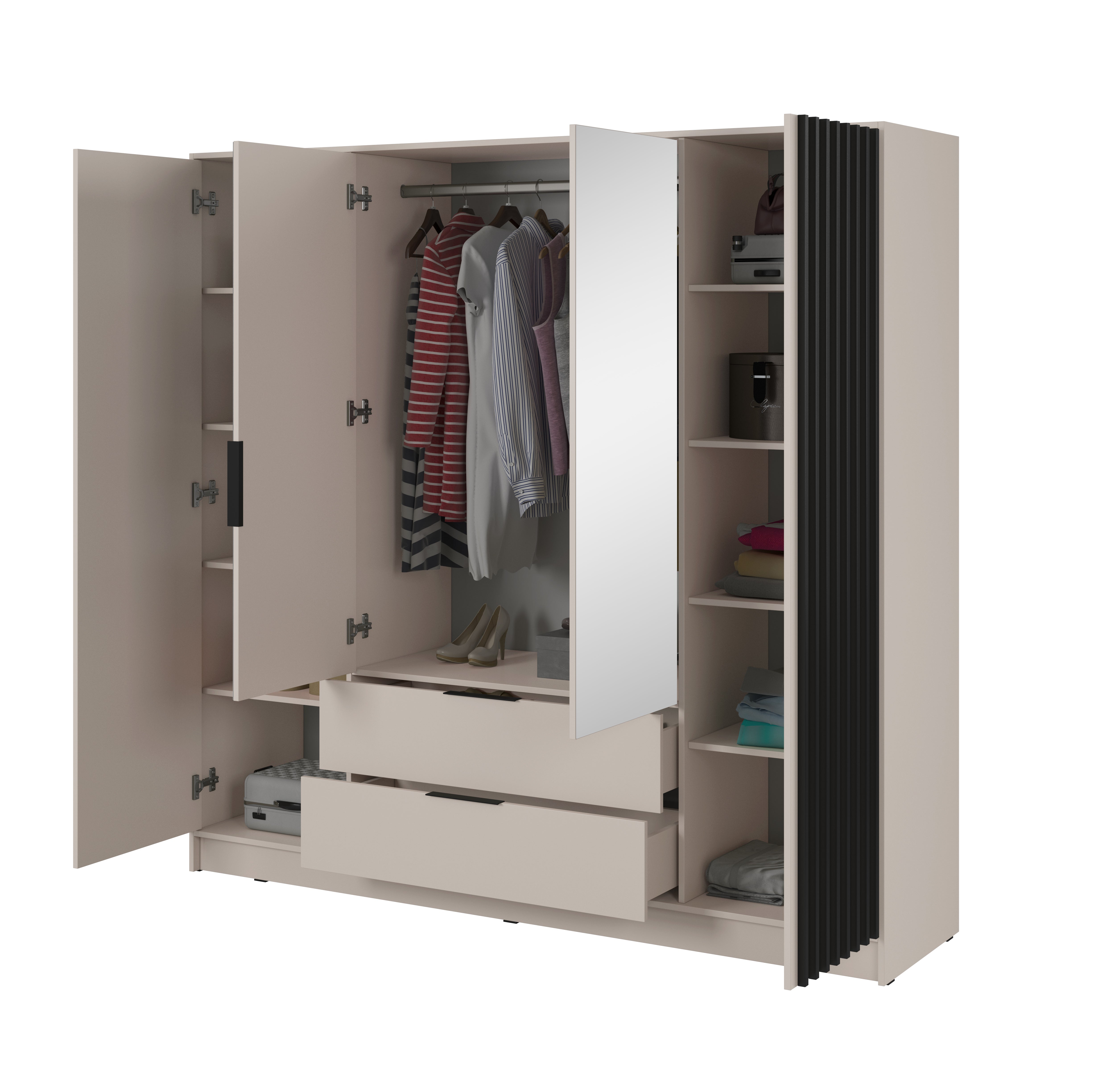 Orla 4 Door Wardrobe with mirror W206cm