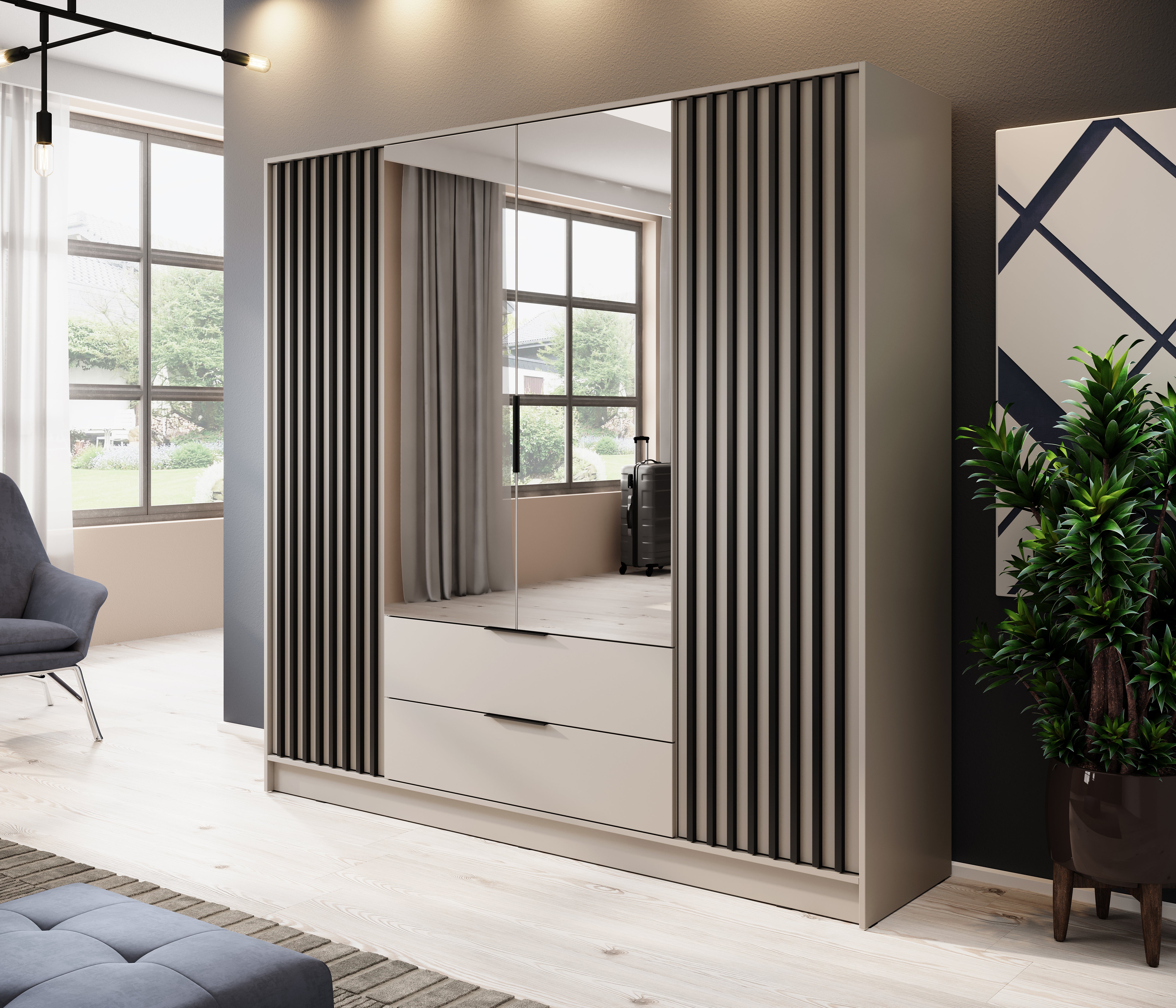 Orla 4 Door Wardrobe with mirror W206cm