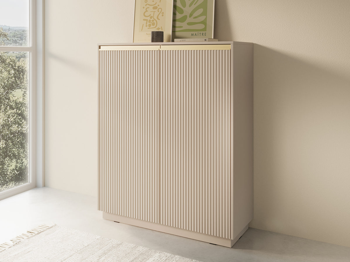 Cashmere 2-door highboard with vertical ribbed cabinet doors