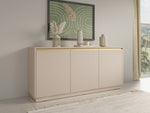 Cashmere ribbed 3-door sideboard with gold-toned handles, wide low cabinet