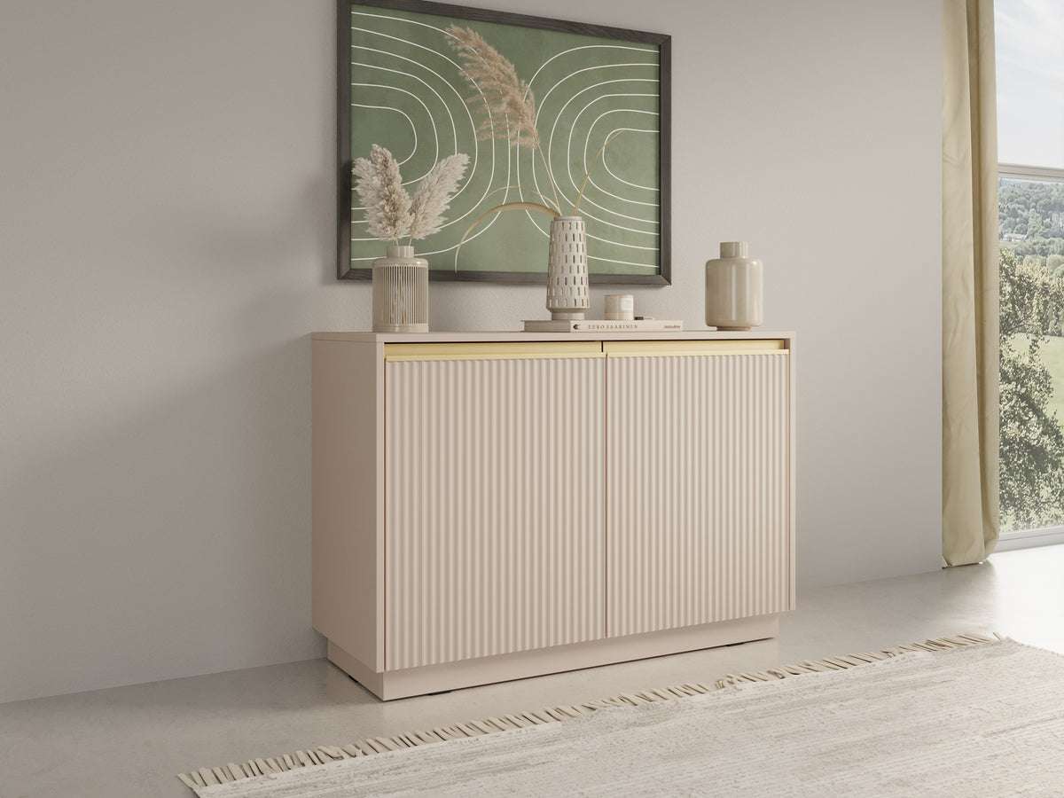 Cashmere 2-door sideboard with vertical ribbed fronts and black base