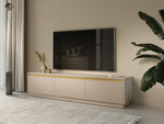 Cashmere TV cabinet with vertical ribbed doors and open center shelf