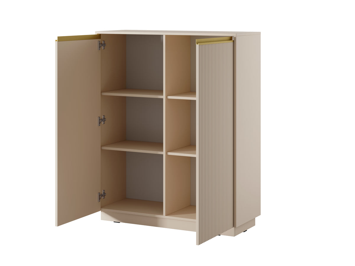 Cashmere 2-door highboard open with adjustable shelves and vertical ribbed door