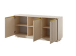 Cashmere 3-door sideboard cabinet opened to reveal shelves and ribbed door fronts