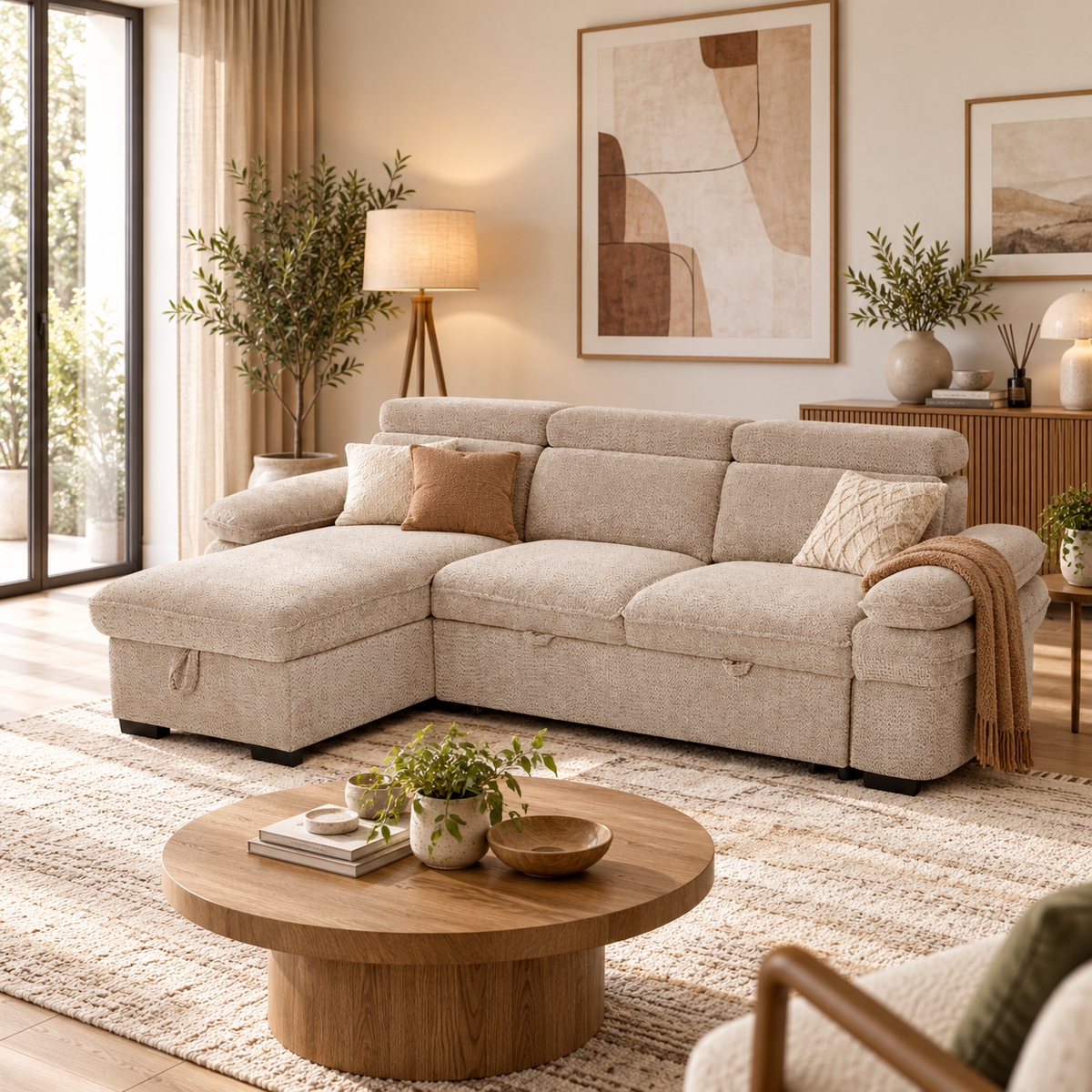 Portofino Corner Sofa Bed | Boucle Fabric