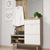 Hallway cabinet with large mirror, coat hooks, open storage shelves, and two white drawers