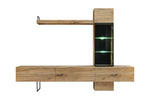 Ray TV wall unit with oak-style panels, long media base, and vertical LED glass display