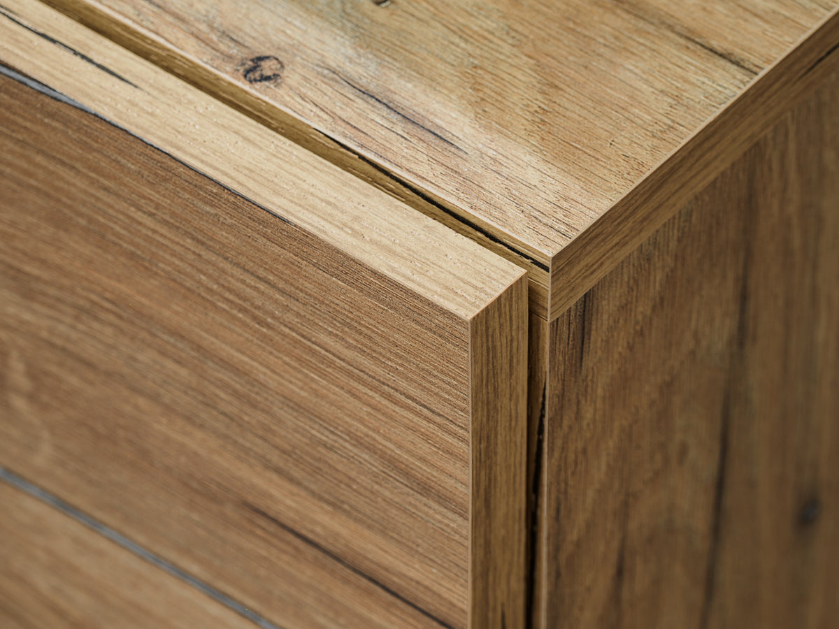 Ray TV wall unit close-up of oak-style drawer fronts and corner join detail