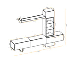 Ray TV wall unit with open shelves, drawers, and long media cabinet, 240cm wide