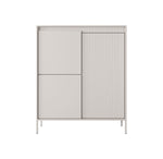 Beige highboard cabinet with ribbed right door and two-tone front panels