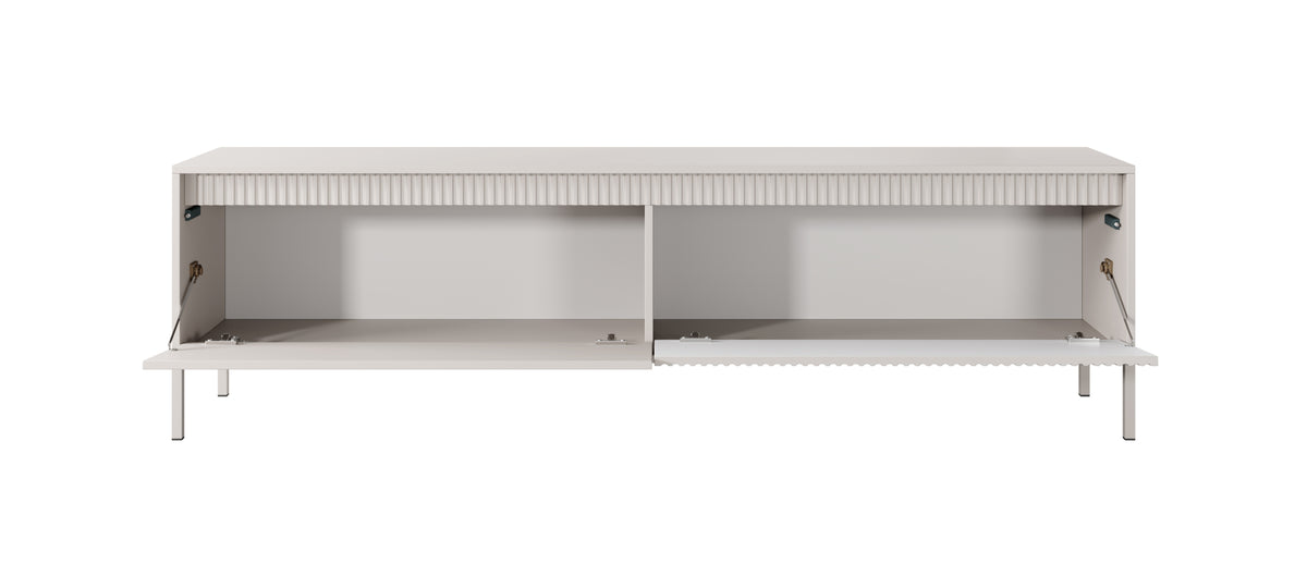 Sals long TV cabinet, light beige with open shelves and ribbed right door